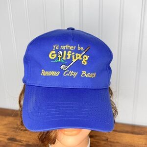 VINTAGE "I'd rather be golfing" Blue Strap Back Hat Cap Panama City Beach 90s